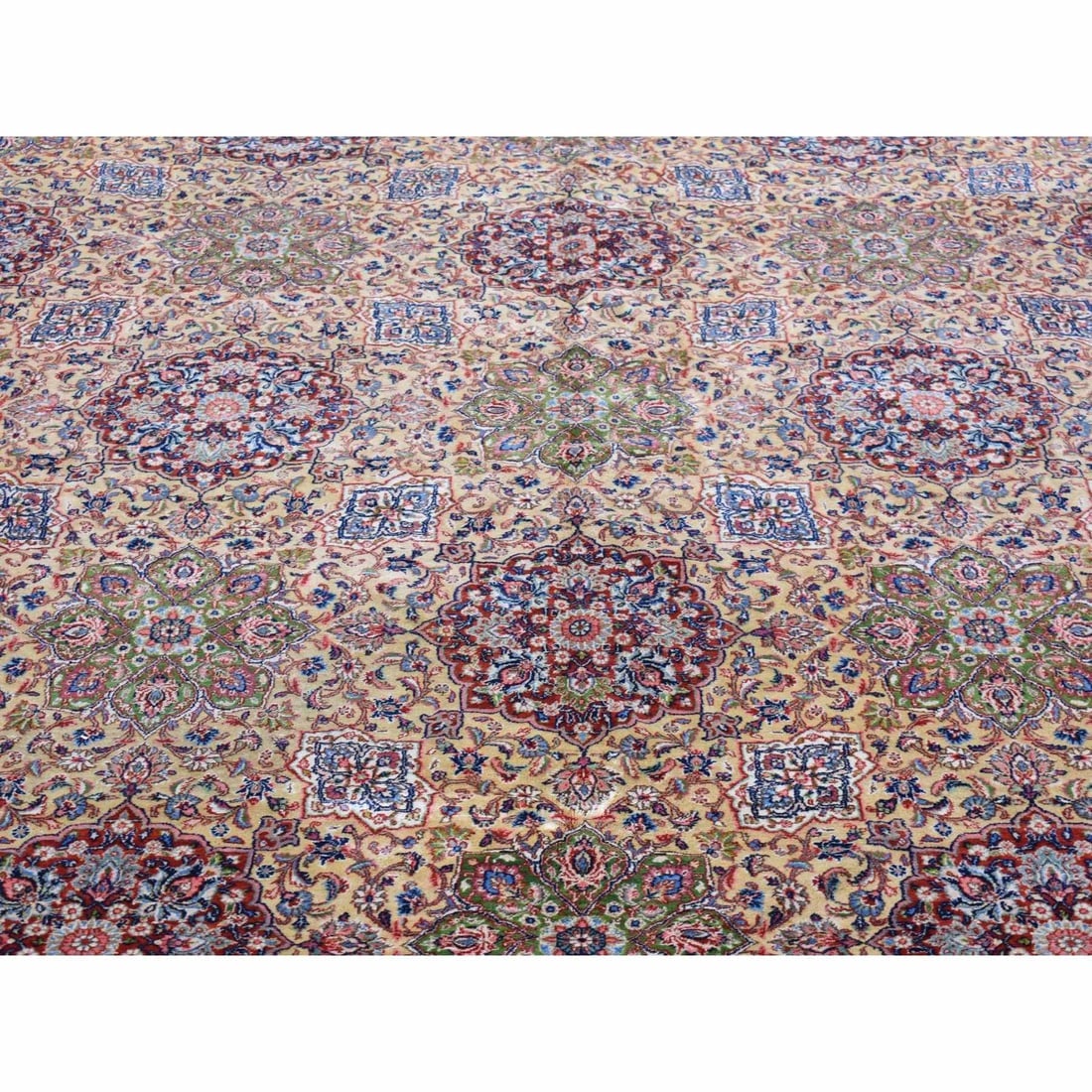 Yellow, Antique Persian Sherkat, Hand Knotted Pure Wool Oversized Rug - 8