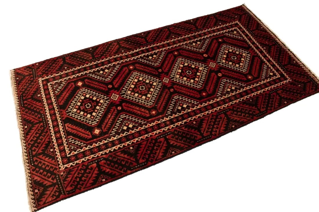 Vintage Red Tribal 3'3X6'5 Balouch Persian Rug - 3