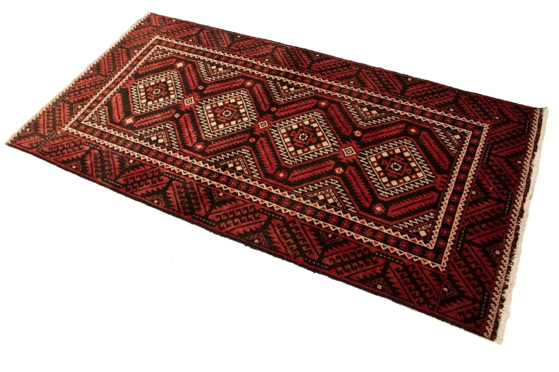 Vintage Red Tribal 3'3X6'5 Balouch Persian Rug - 4