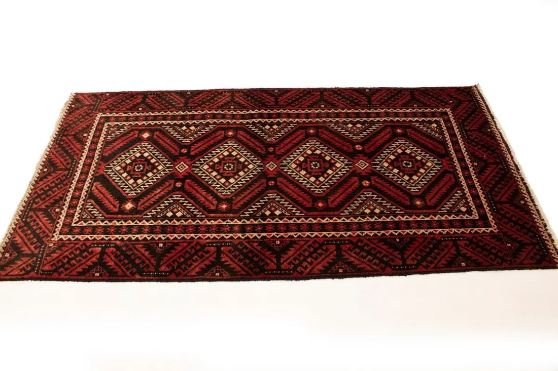 Vintage Red Tribal 3'3X6'5 Balouch Persian Rug - 5