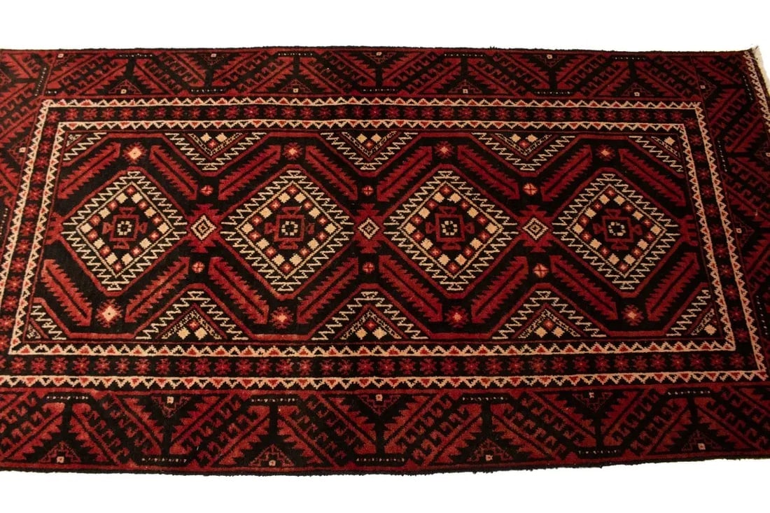 Vintage Red Tribal 3'3X6'5 Balouch Persian Rug - 6