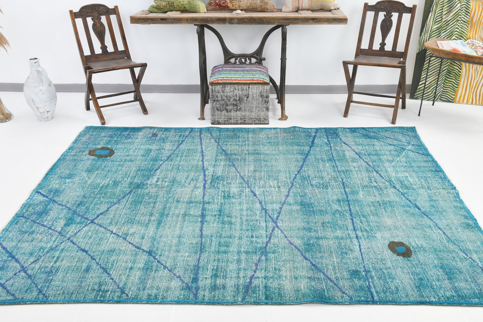 5'11'' x 8'3'' Handmade Vintage Wool Rug - 23317 - 2
