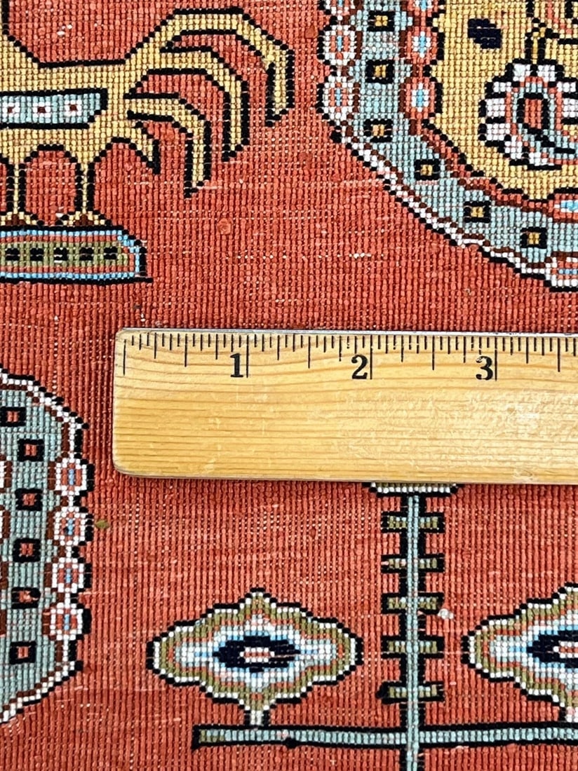 Hand-Knotted Persian Qum 100% Silk Birds Rust Geometric Semi-Antique Oriental Area Rug 3'4" x 5'1" - 4