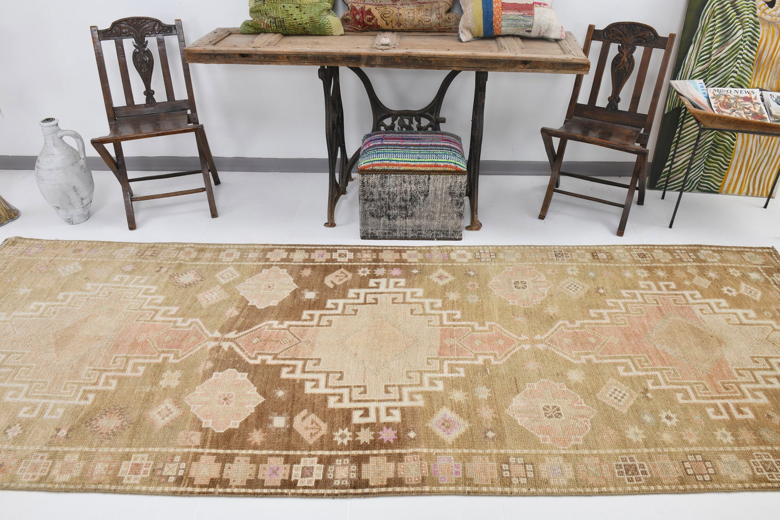 4'0'' x 11'4'' Handmade Vintage Wool Rug - 19924 - 2