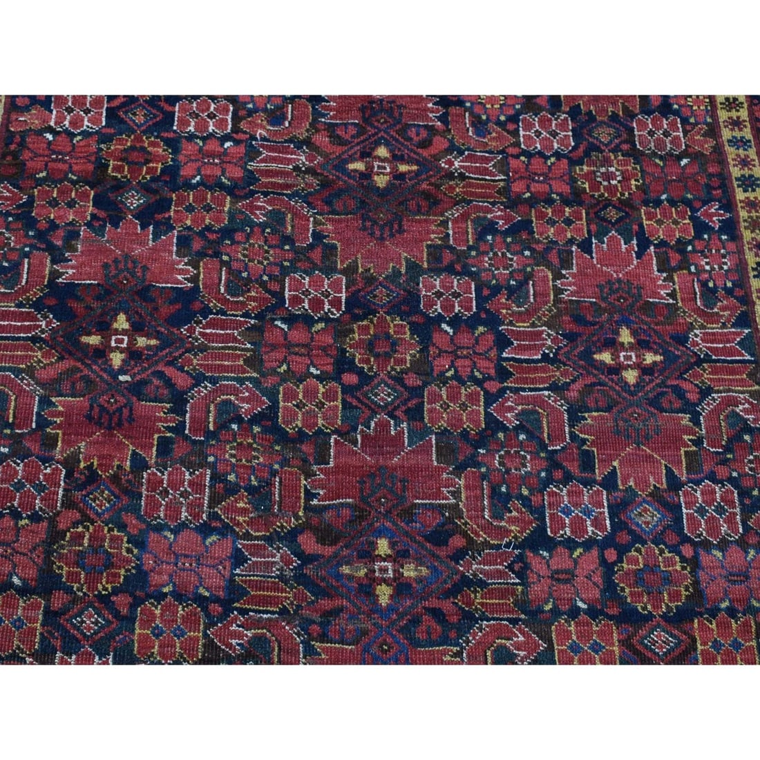 Midnight Blue Antique Afghan Beshir Geometric Hand Knotted Wool Rug - 8