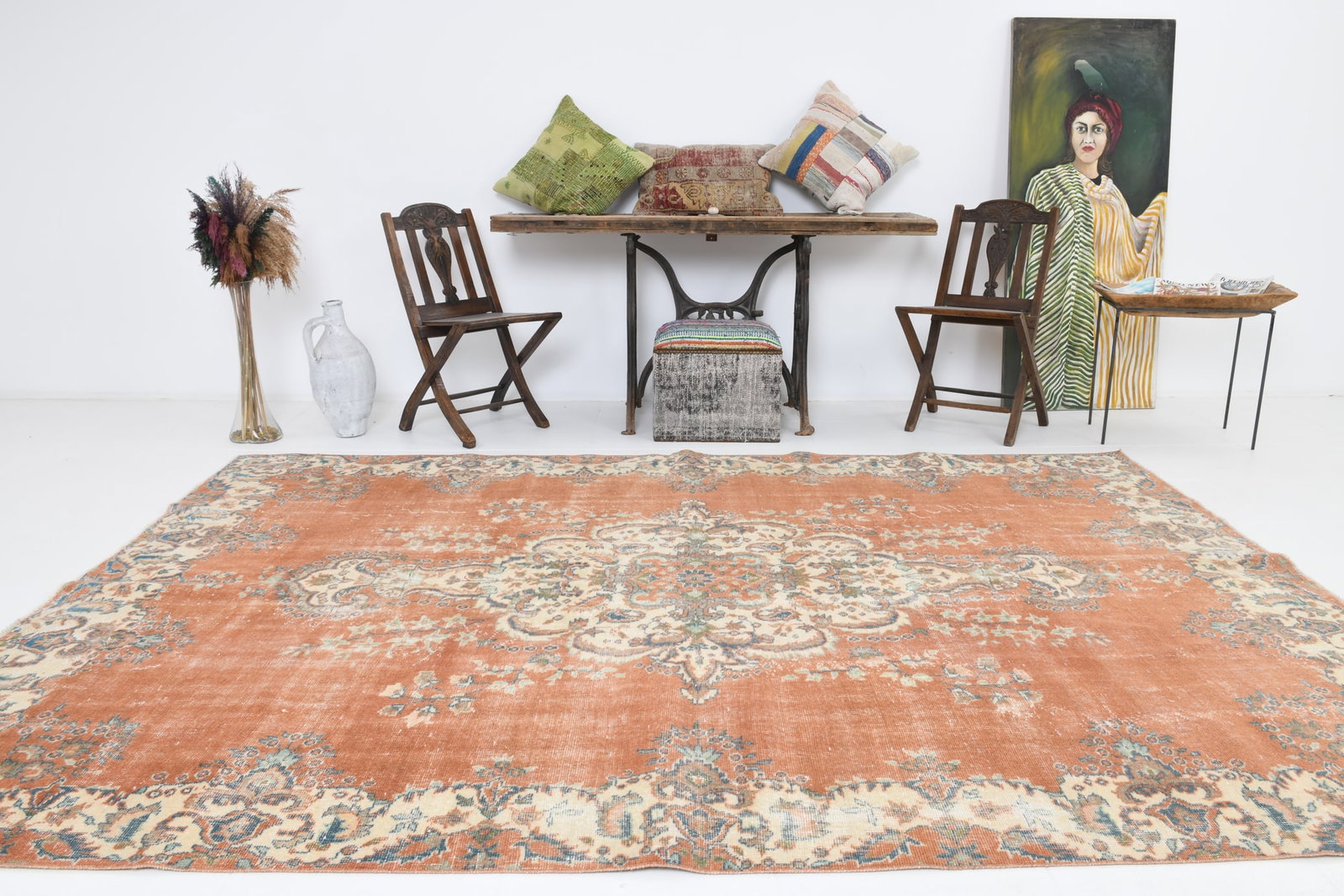 7'1'' x 10'2'' Handmade Vintage Wool Rug - 17537 - 2