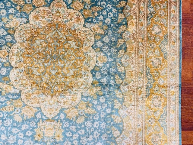 Vintage Persian Pure Silk Qum Rug-4700 - 5