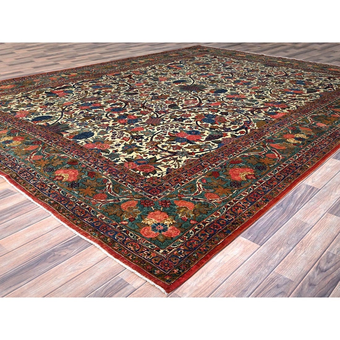 Lemon Icing White Antique Persian Kashan Kork Wool Pile Oriental Rug - 3