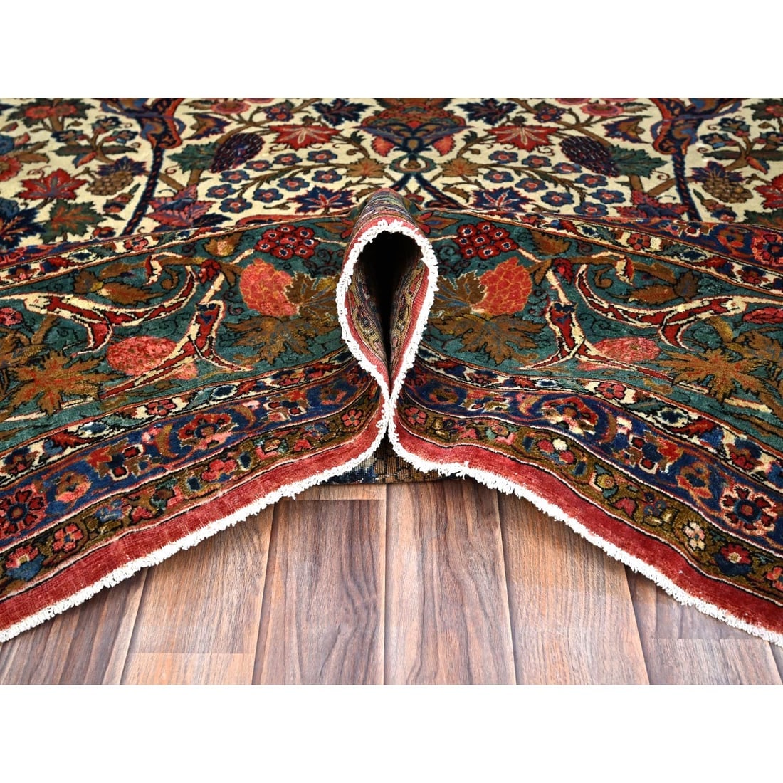 Lemon Icing White Antique Persian Kashan Kork Wool Pile Oriental Rug - 5