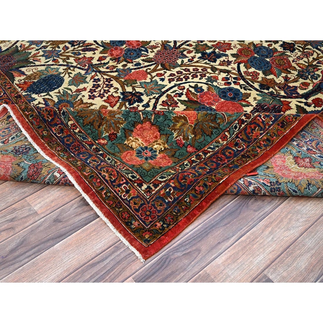 Lemon Icing White Antique Persian Kashan Kork Wool Pile Oriental Rug - 6