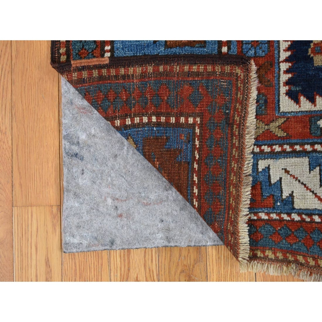 Blue Antique Caucasian Kazak, 100% Wool Hand Knotted, Runner Rug - 4