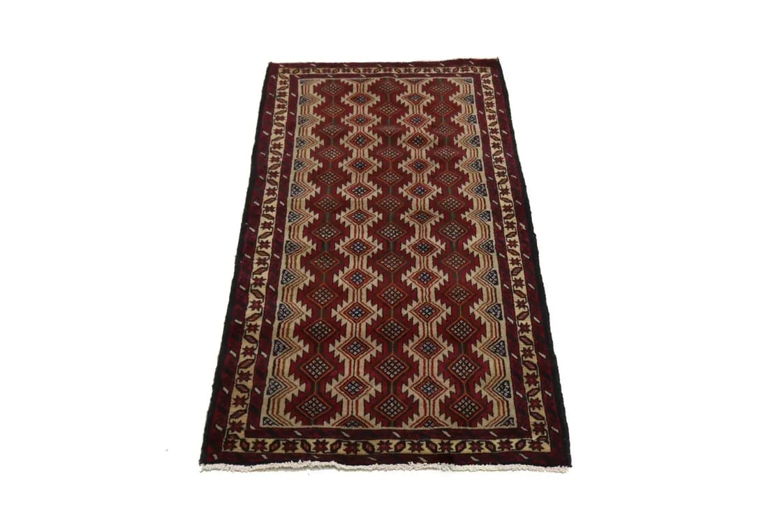 Vintage Beige Tribal 3'5X7 Balouch Persian Rug - 3