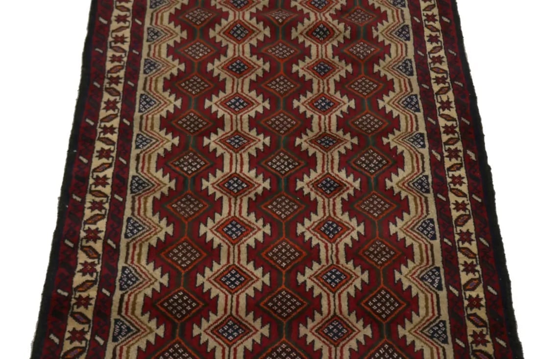 Vintage Beige Tribal 3'5X7 Balouch Persian Rug - 4