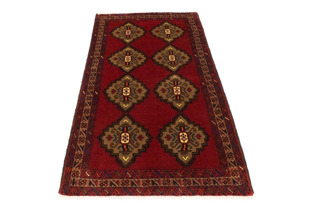Vintage Red Tribal 3'6X6'3 Balouch Persian Rug - 3