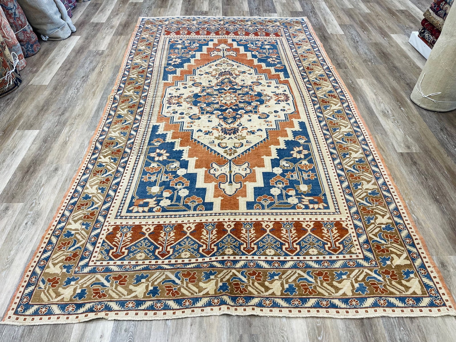 Antique Turkish Rug-4931: Title:Antique Turkish Rug-4931 Description:beautiful antique Turkish rug from central Turkey, size 6 ft by 10 ft. 7 inches, circa 1940, excellent condition with all original ends and edges. Material:W