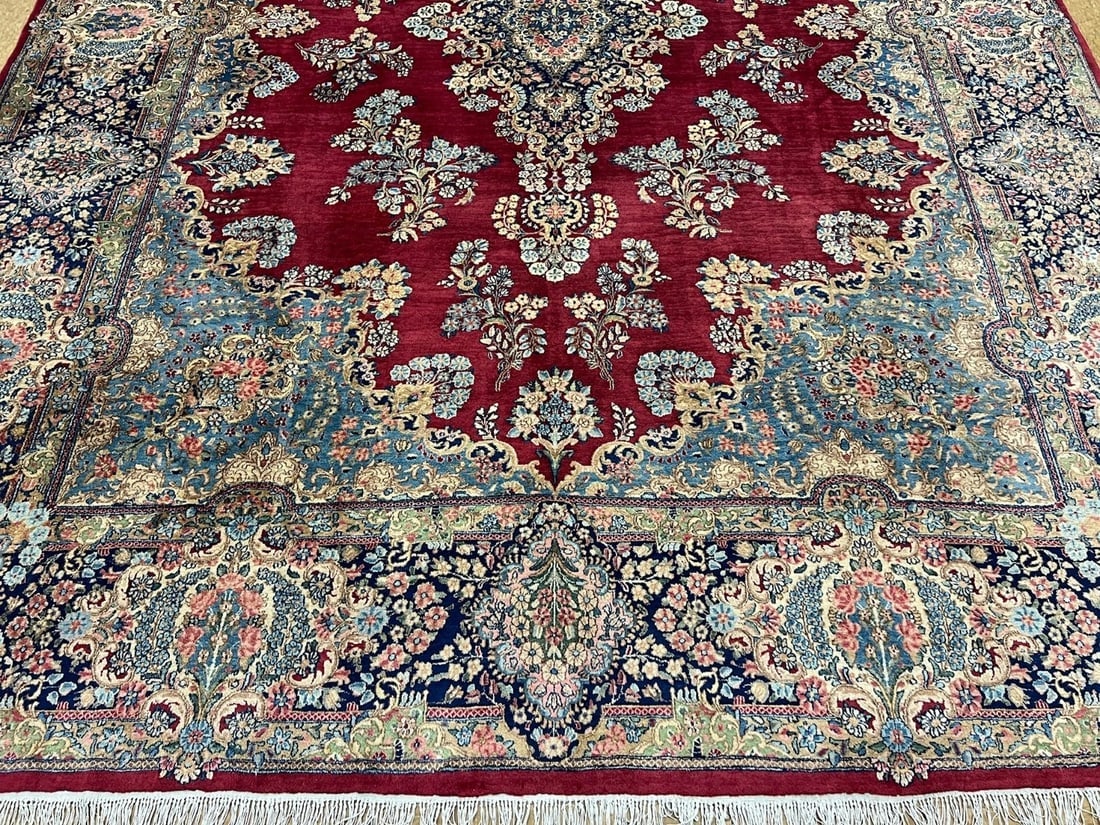 Hand-Knotted Persian Kerman Semi-Antique Red Wool Oriental Rug Carpet 9'10" x 13'6" - 2