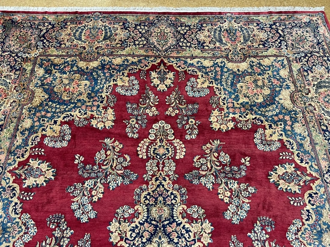 Hand-Knotted Persian Kerman Semi-Antique Red Wool Oriental Rug Carpet 9'10" x 13'6" - 4