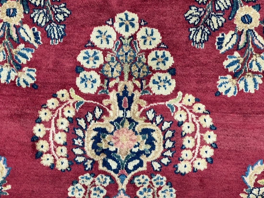 Hand-Knotted Persian Kerman Semi-Antique Red Wool Oriental Rug Carpet 9'10" x 13'6" - 5
