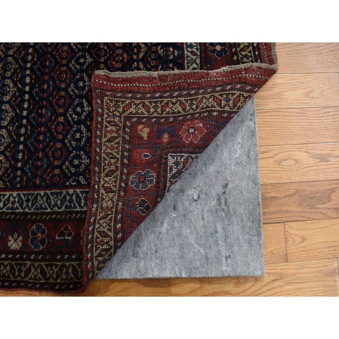 Blue, Antique Kurdish Bijar, Pure Wool Hand Knotted Wide Runner Rug - 4