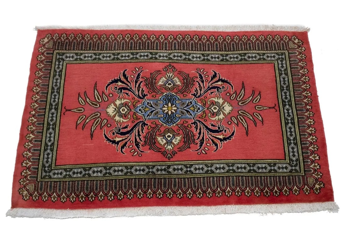 Vintage Coral Red Floral 2X3 Kashan Persian Rug - 3