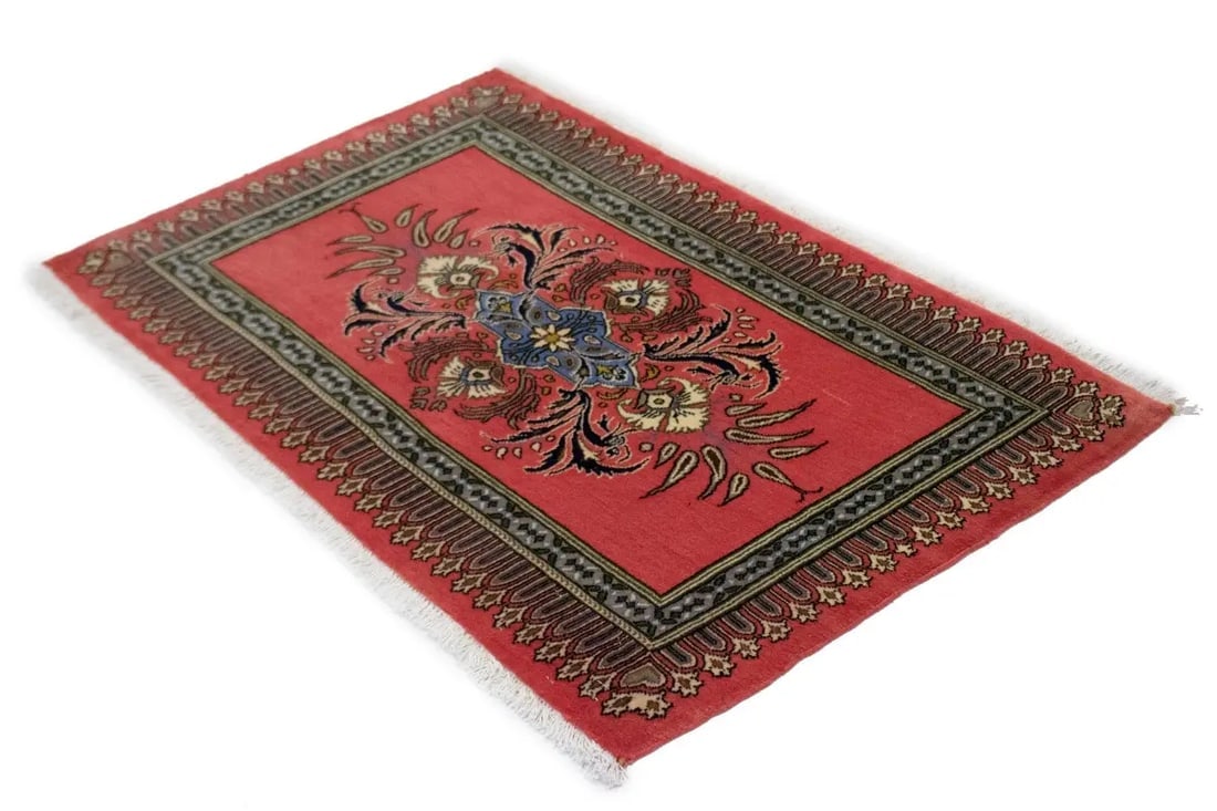 Vintage Coral Red Floral 2X3 Kashan Persian Rug - 4