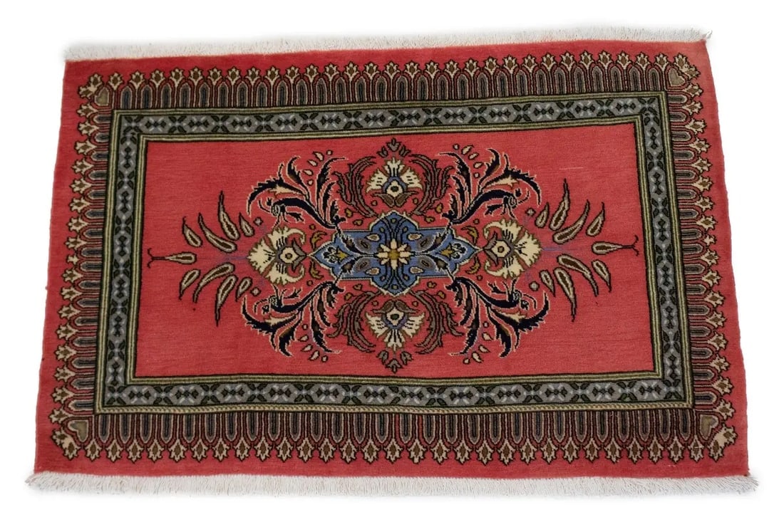 Vintage Coral Red Floral 2X3 Kashan Persian Rug - 5