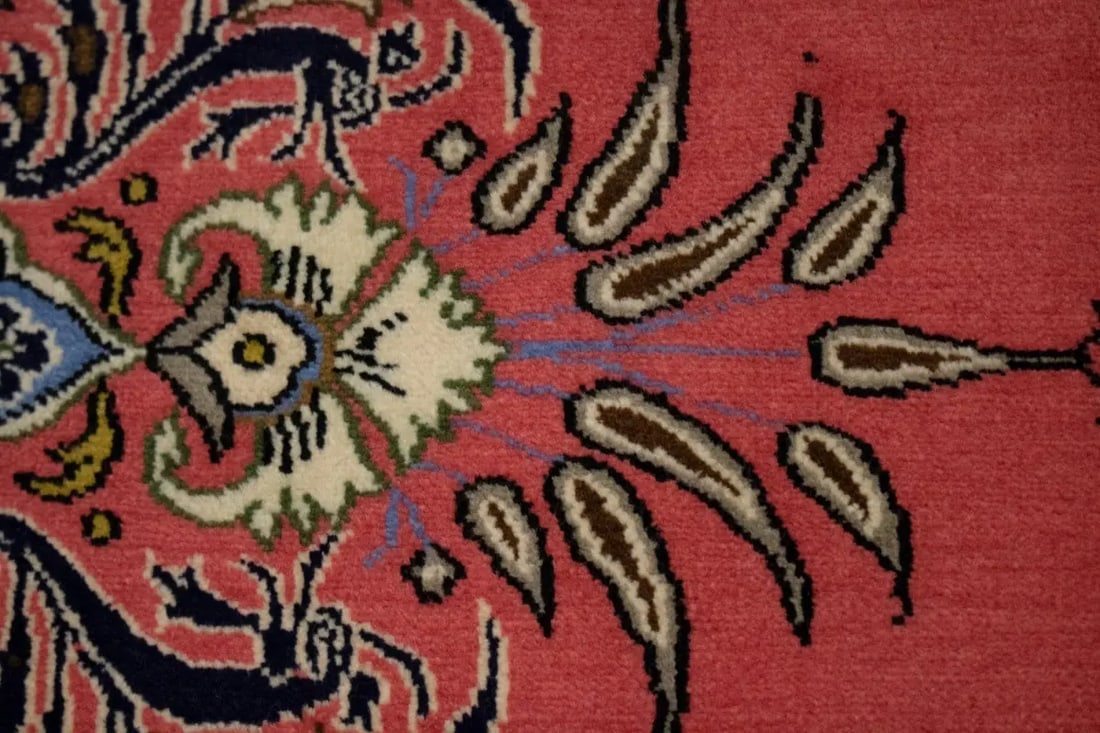 Vintage Coral Red Floral 2X3 Kashan Persian Rug - 6
