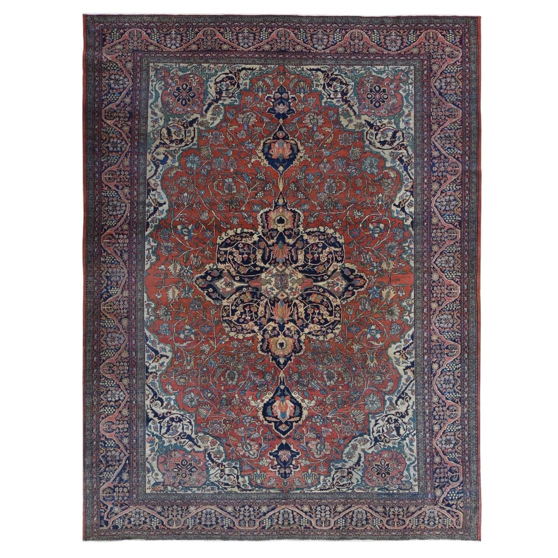 Barn Red, Antique Persian Feraghan Sarouk, Soft Wool Hand Knotted Rug: Title: Barn Red, Antique Persian Feraghan Sarouk, Soft Wool Hand Knotted Rug Description:This is a truly genuine one-of-a-kind. It has been Knotted for months and months in the centuries-old weaving c