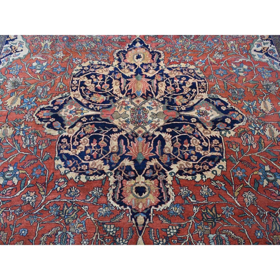 Barn Red, Antique Persian Feraghan Sarouk, Soft Wool Hand Knotted Rug - 8