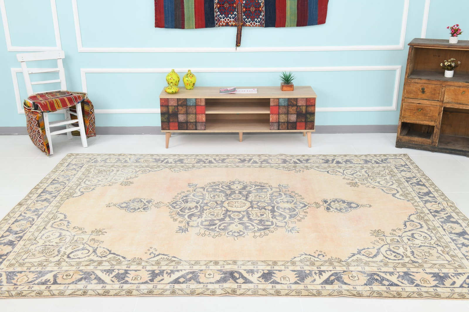 6'11'' x 9'11'' Handmade Vintage Wool Rug - 17887 - 2
