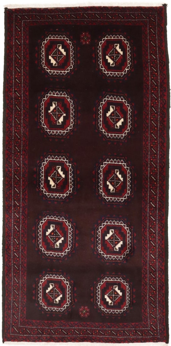 Vintage Burgundy Tribal 3'5X7 Balouch Persian Rug: Title: Vintage Burgundy Tribal 3'5X7 Balouch Persian Rug Description:Handmade vintage 3'5X7 burgundy Persian rug made with vegetable dyes (fine wool pile and cotton foundation), superior knot count,