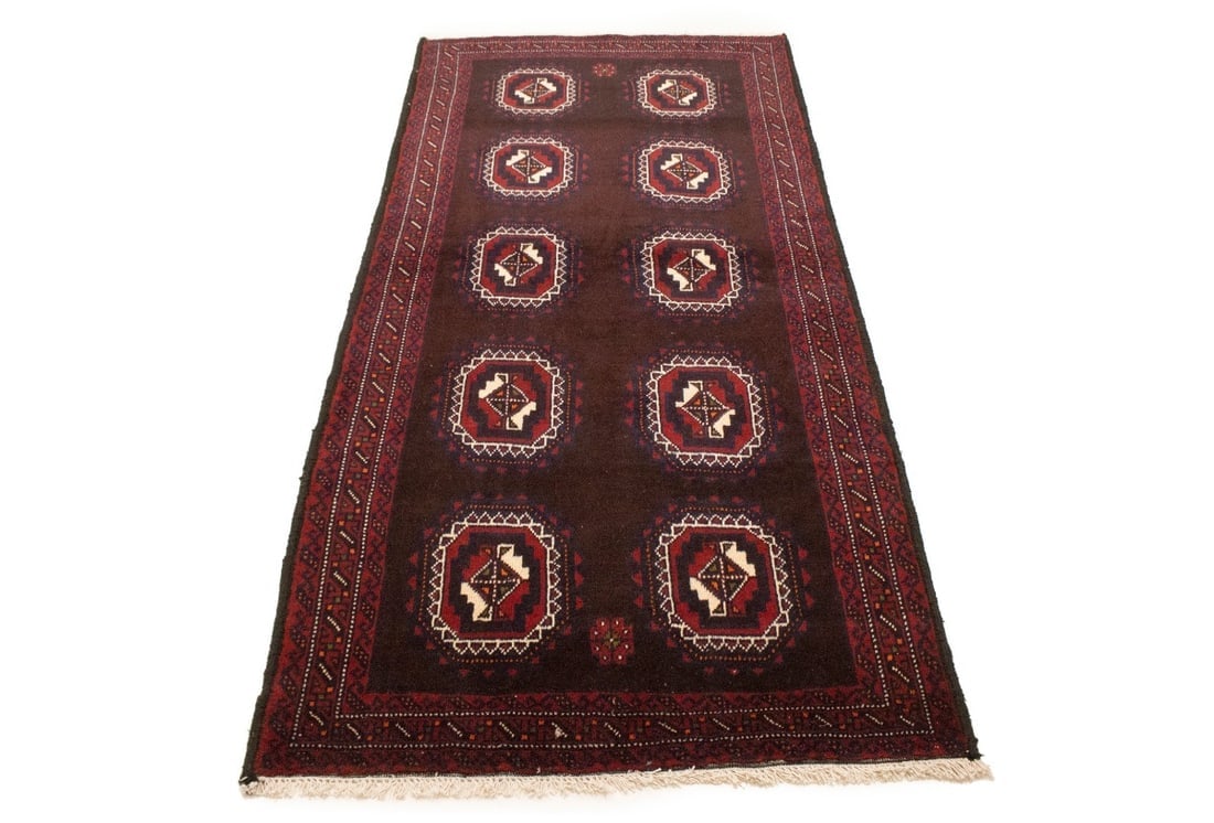 Vintage Burgundy Tribal 3'5X7 Balouch Persian Rug - 3