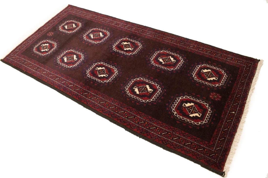 Vintage Burgundy Tribal 3'5X7 Balouch Persian Rug - 4