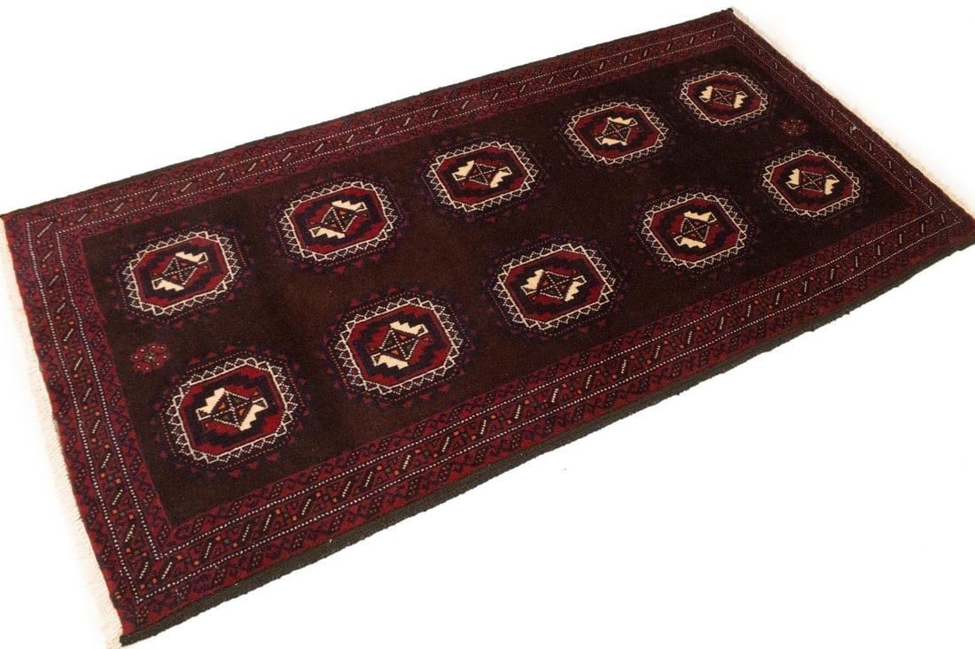 Vintage Burgundy Tribal 3'5X7 Balouch Persian Rug - 5