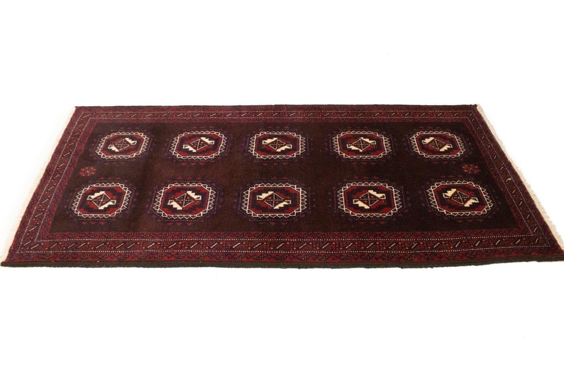 Vintage Burgundy Tribal 3'5X7 Balouch Persian Rug - 6
