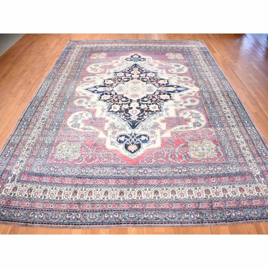 Red Antique Lavar Kerman Medallion Wool Hand Knotted Oriental Rug - 3