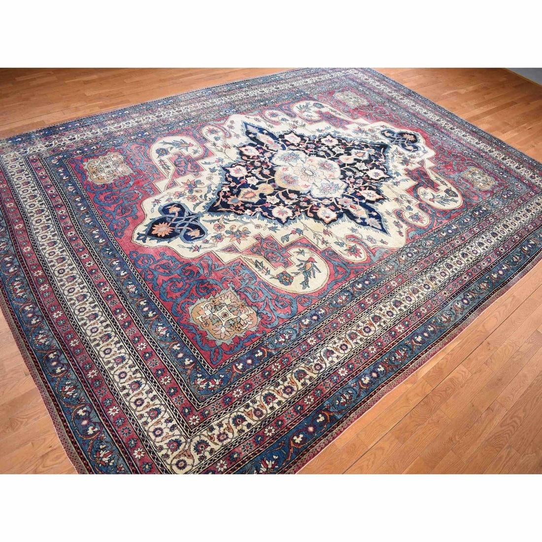 Red Antique Lavar Kerman Medallion Wool Hand Knotted Oriental Rug - 4