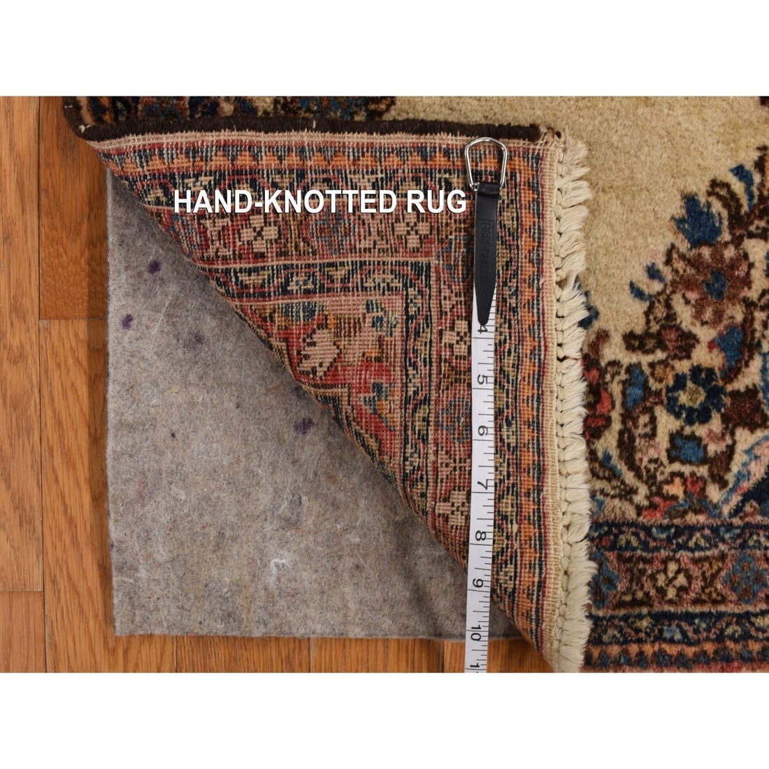 Ivory Antique Sarouk Mat Hand Knotted Wool Open Field Medallion Rug - 5