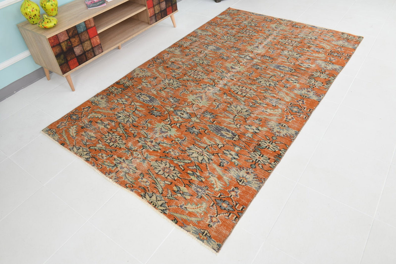 4'11'' x 8'2'' Handmade Vintage Wool Rug - 1435 - 3