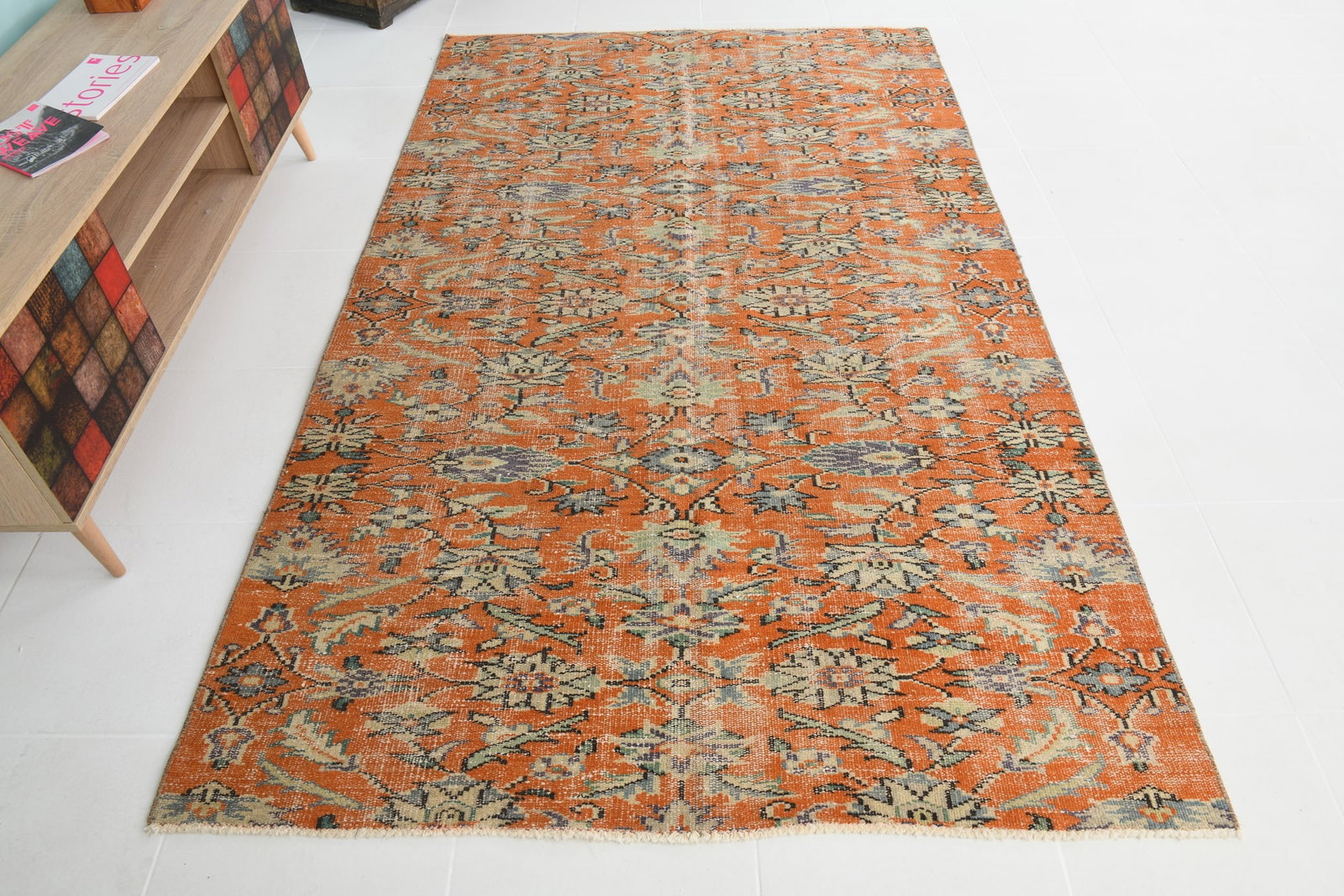 4'11'' x 8'2'' Handmade Vintage Wool Rug - 1435 - 4