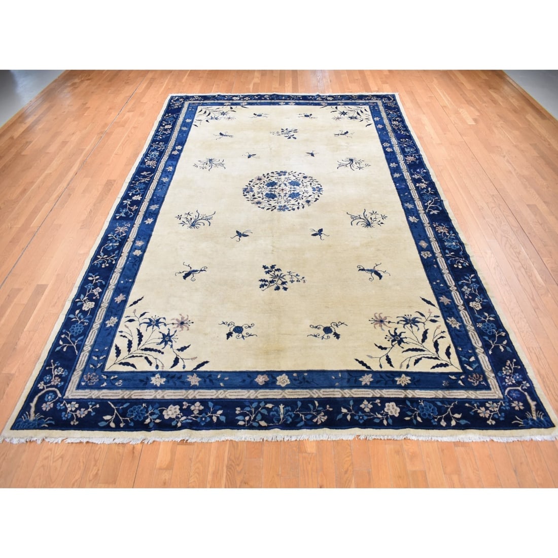 Cream Color, Antique Chinese Peking, Hand Knotted, Pure Wool Rug - 2