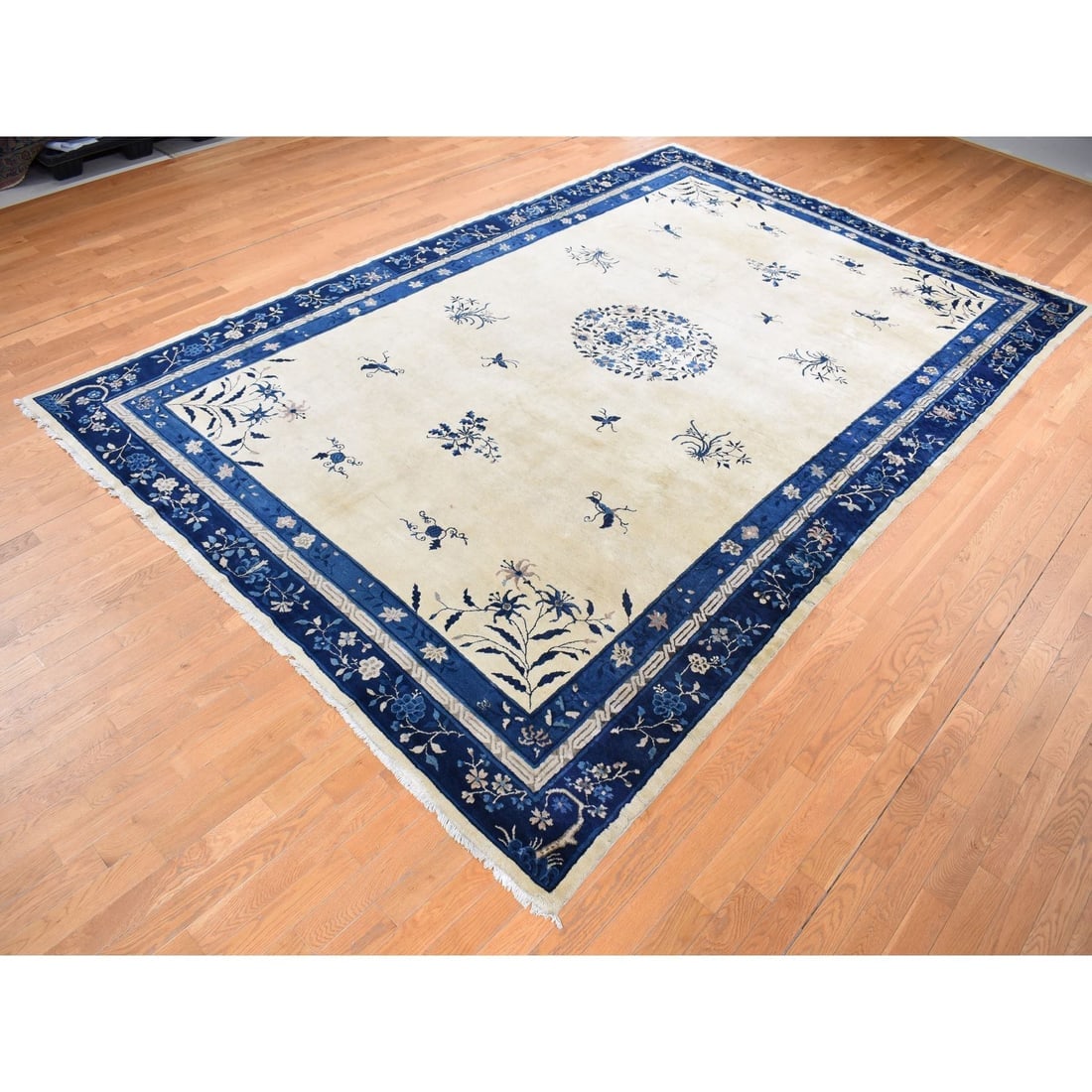 Cream Color, Antique Chinese Peking, Hand Knotted, Pure Wool Rug - 3