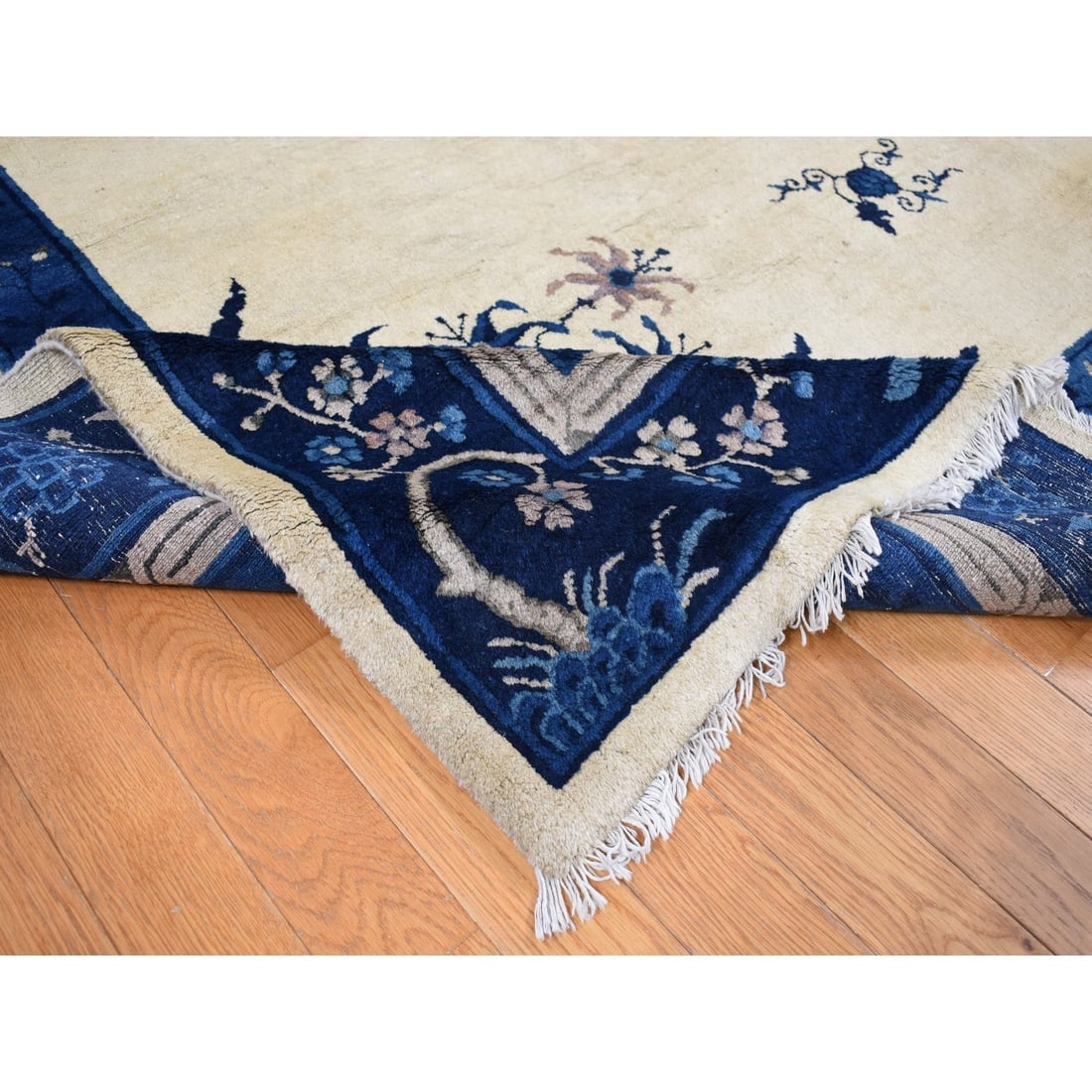 Cream Color, Antique Chinese Peking, Hand Knotted, Pure Wool Rug - 5