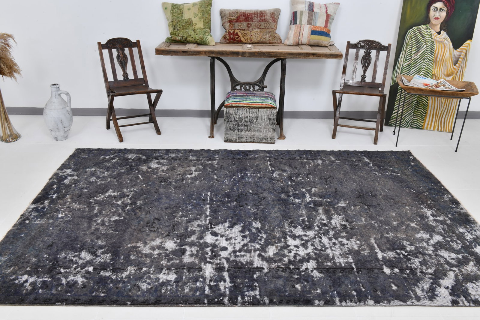 6'0'' x 9'7'' Handmade Vintage Wool Rug - 21650 - 2