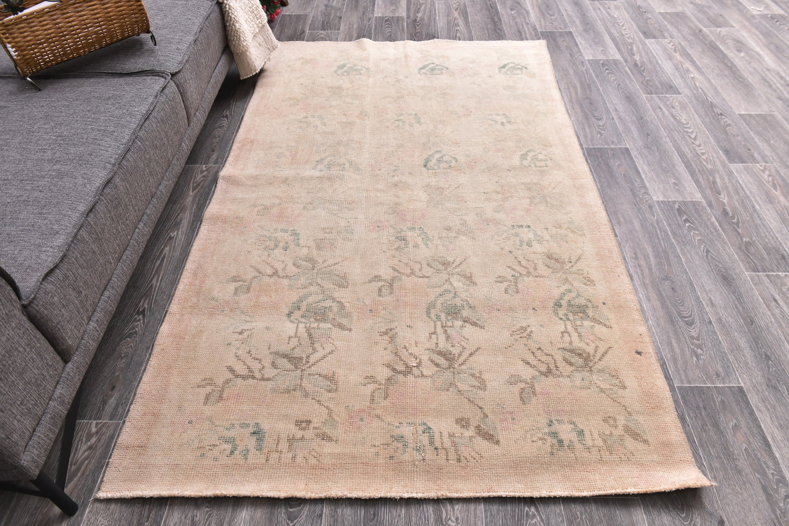 4'3'' x 7'1'' Handmade Vintage Wool Rug - 5668 - 2