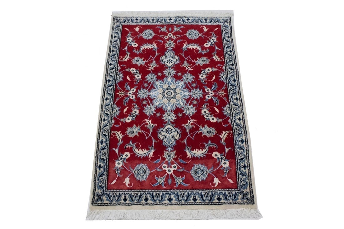 Vintage Red Floral 3X5 Nain Persian Rug - 3