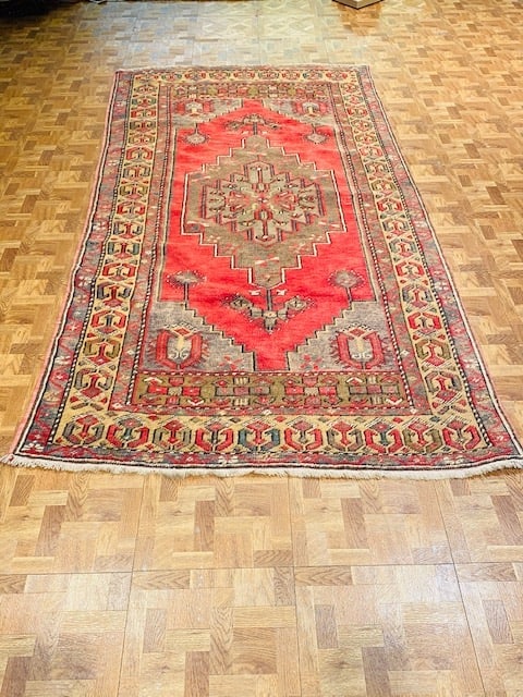 Antique Turkish Decorative rug-4812-16: Title:Antique Turkish Decorative rug-4812-16 Description:An antique Turkish Rug from central Turkey, size 3 ft. 6 inches by 7 ft. 2 inches, circa 1920 in excellent condition with all original ends and