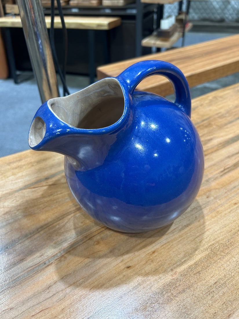 Mid-Century Modern Cobalt Blue Glazed Ceramic Pitcher - 2