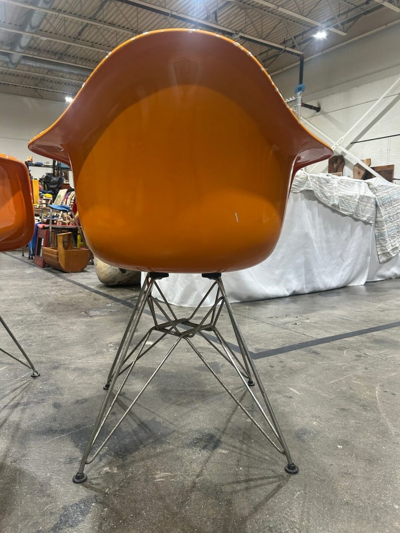 Pair of Mid-Century Modern Orange Fiberglass Armchairs with Wire Bases after Herman Miller - 5