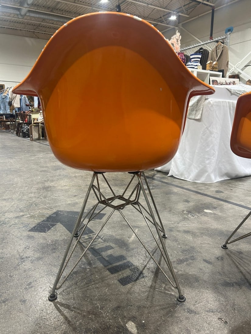 Pair of Mid-Century Modern Orange Fiberglass Armchairs with Wire Bases after Herman Miller - 6